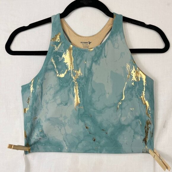 Old Navy High Neck Marble Gold Sports Bra Womens M Goddess Luxe Gym Athleisure - Picture 1 of 10